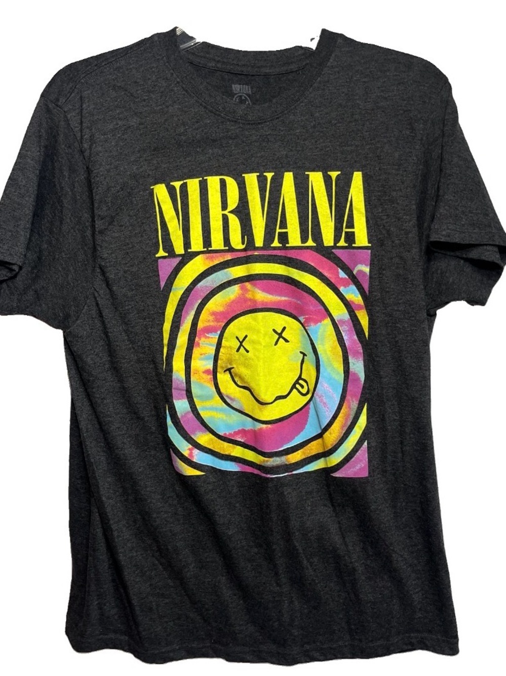 Nirvana Unisex Charcoal Gray Graphic Print T-Shirt Size XL Music Grunge